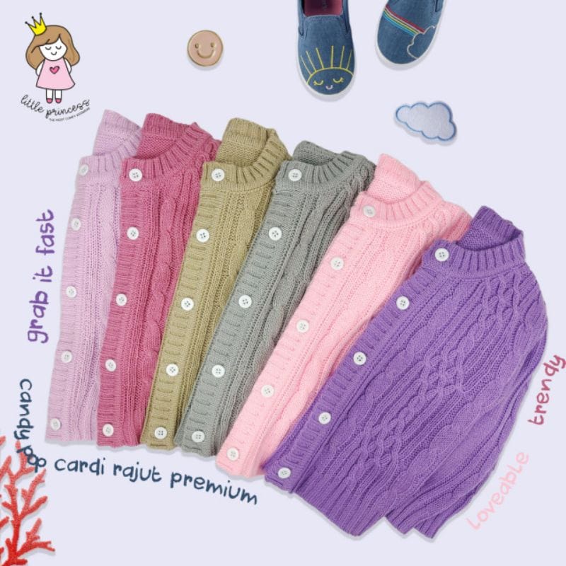CARDIGAN ANAK PEREMPUAN SWEATER RAJUT CANDY POP CARDY SIZE 3-8 TAHUN