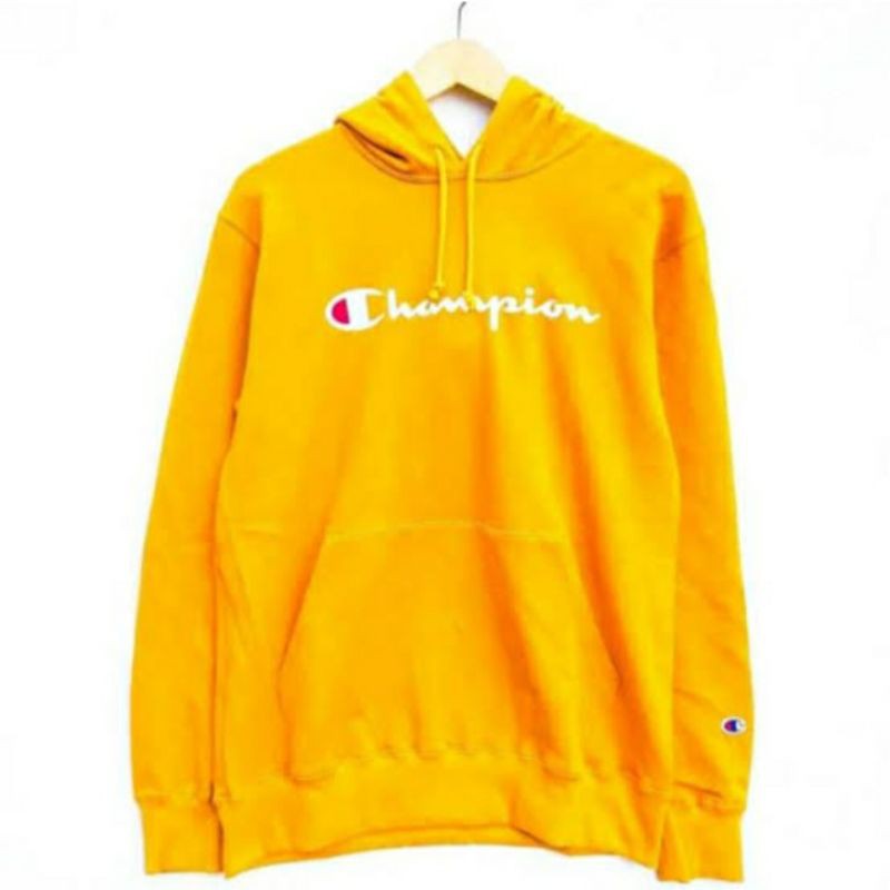 Hoodie Champion Kuning Yellow script ORI