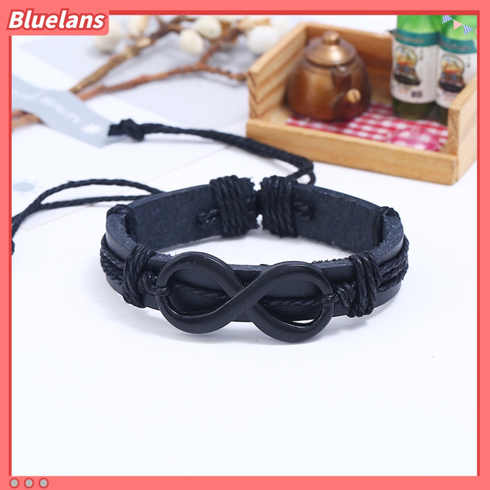 Bluelans Men Women 8-Shape Braided Rope Faux Leather Bracelet Wristband Couple Jewelry