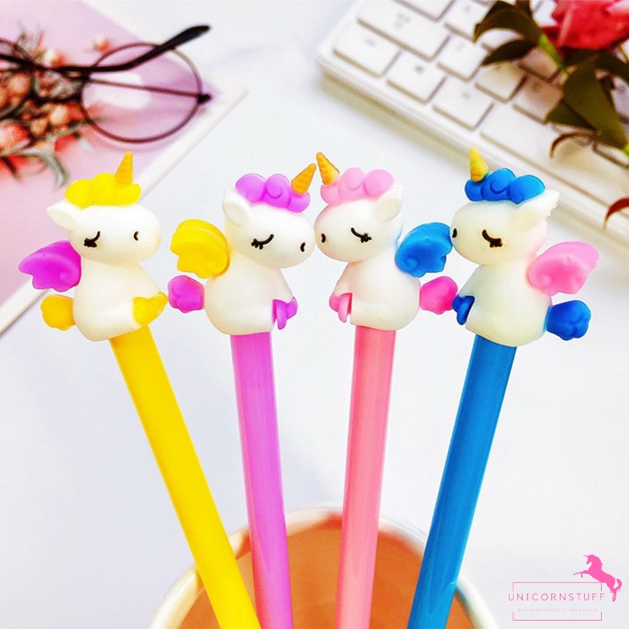 Bolpoin Unicorn Gel Pulpen Unicorn Badan Sayap Anak Sekolah Hitam Lucu