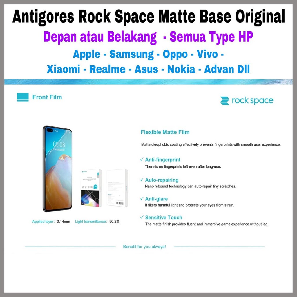 Antigores Rock Space Matte Base Original Depan Atau Belakang - Semua Type HP