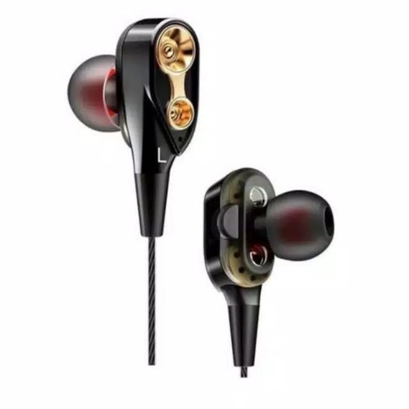 Headset 4D Bass Double Speaker Stereo Dual Drive With Micphone Earphone Murah
