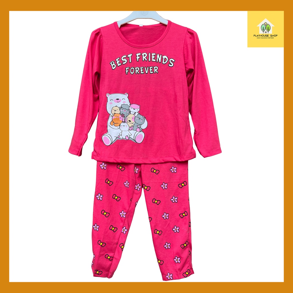 Play House - Piyama Shining Setelan Baju Tidur  Kaos Anak Perempuan Lengan Panjang Umur 3-12 Tahun