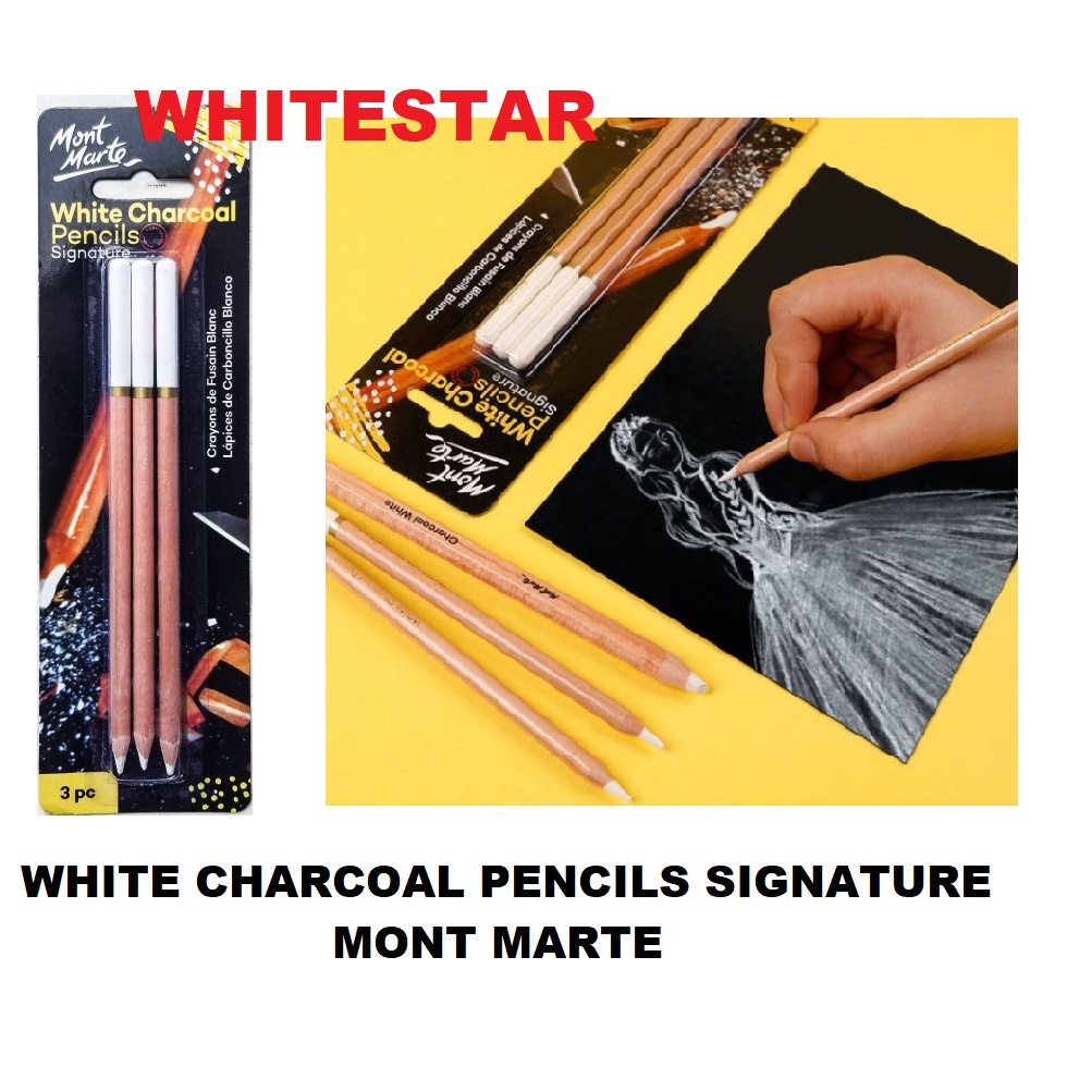 

mont marte white charcoal pencil signature / pensil arang putih - 3 pensil