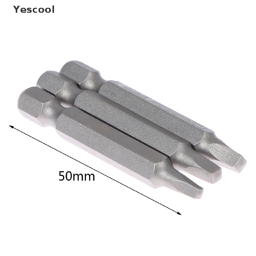 Yescool 3Pcs Mata Bor Obeng Kepala Persegi 50mm SQ2 S2 Bahan Baja Bits