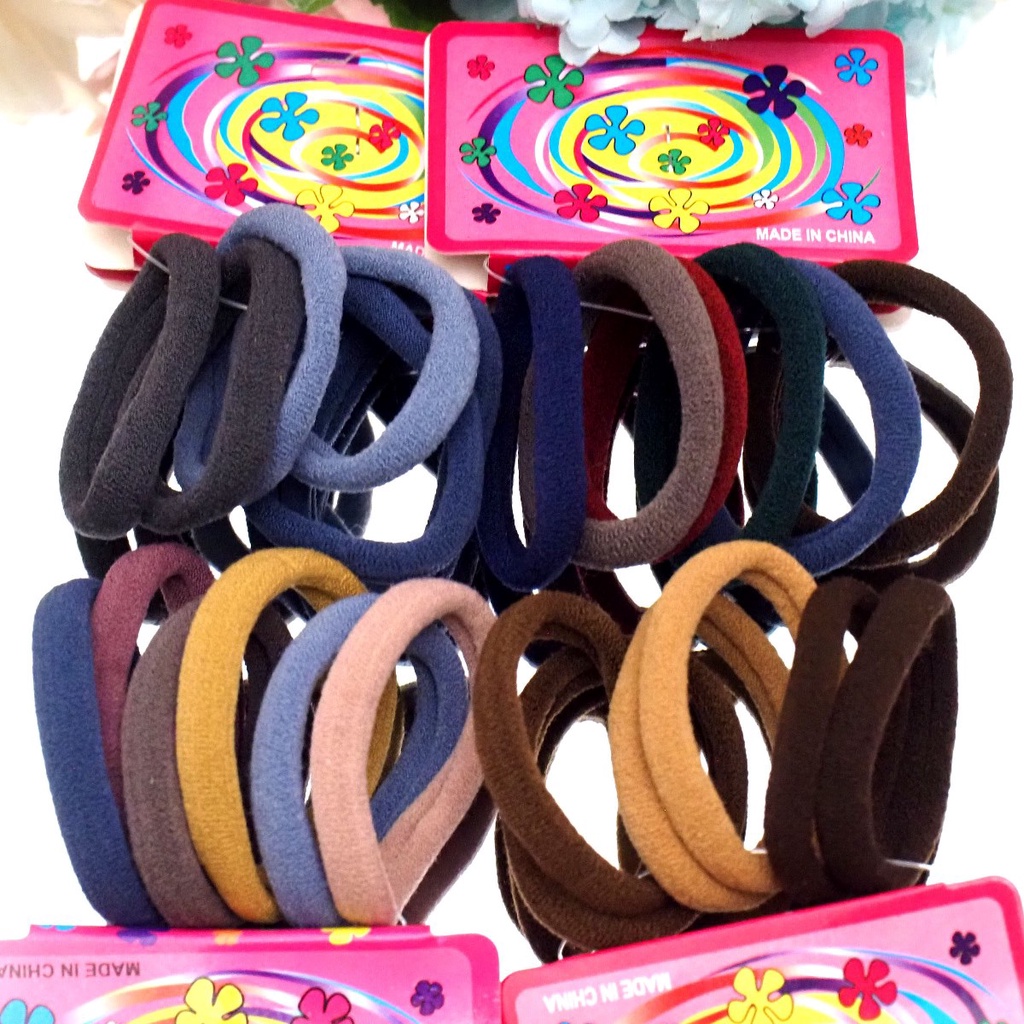 Ikat Rambut Donat Besar SET ISI 6 PCS Towel Ring Campur Warna Karet Elastis Kencang Aksesoris Rambut Wanita