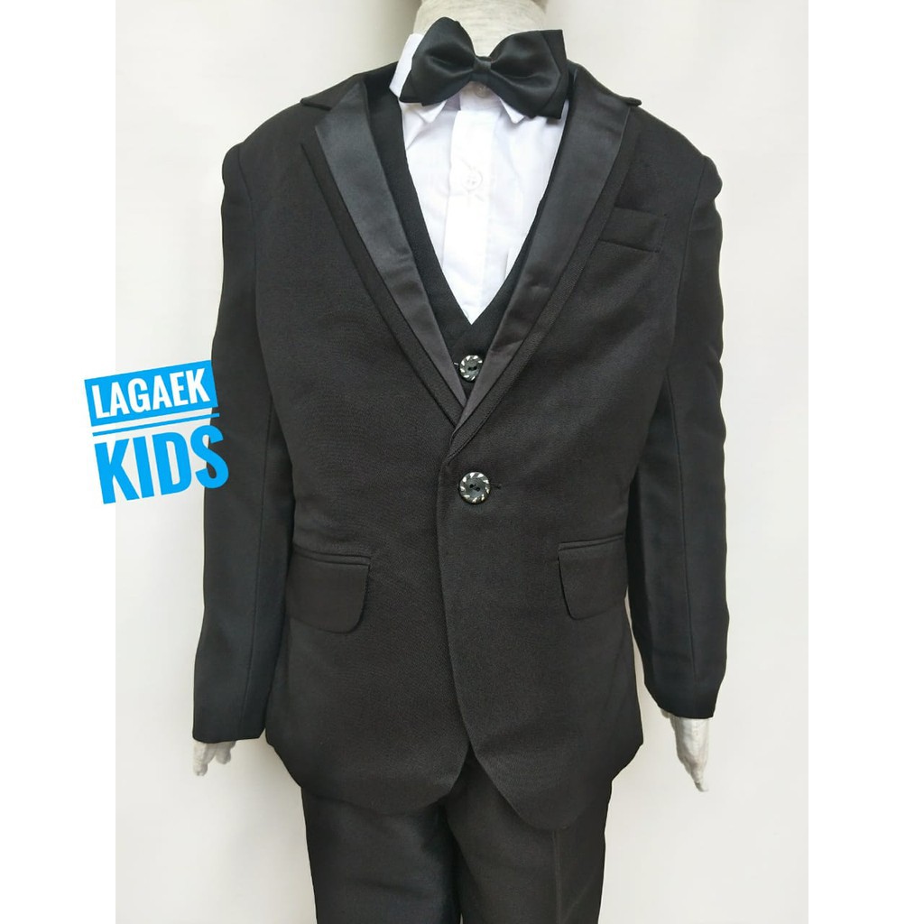 Jas Anak Laki Hitam PREMIUM Usia 1 - 4 Tahun HITAM 8in1 List V - Setelan Pesta Anak Lengkap Tuxedo