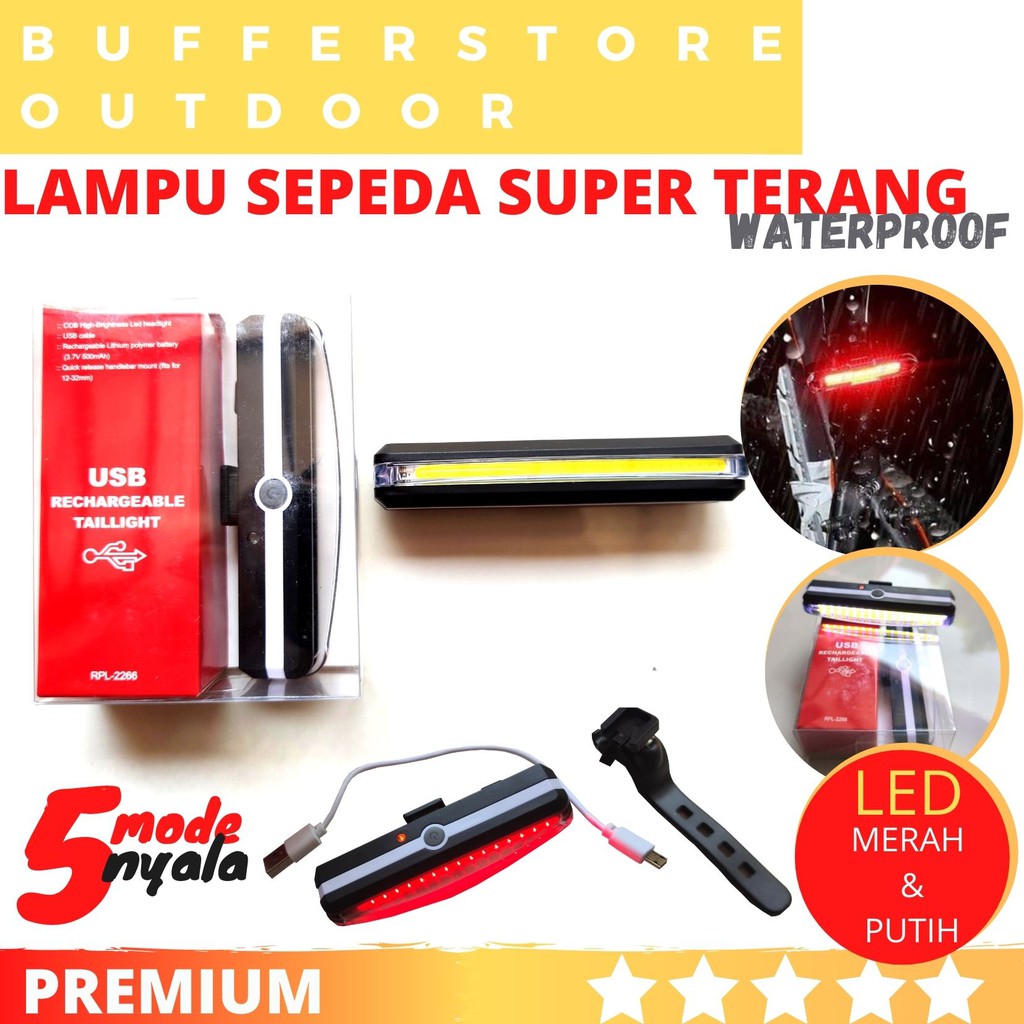 lampu belakang sepeda LED super terang nyala merah putih waterproof mtb gunung roadbike seli
