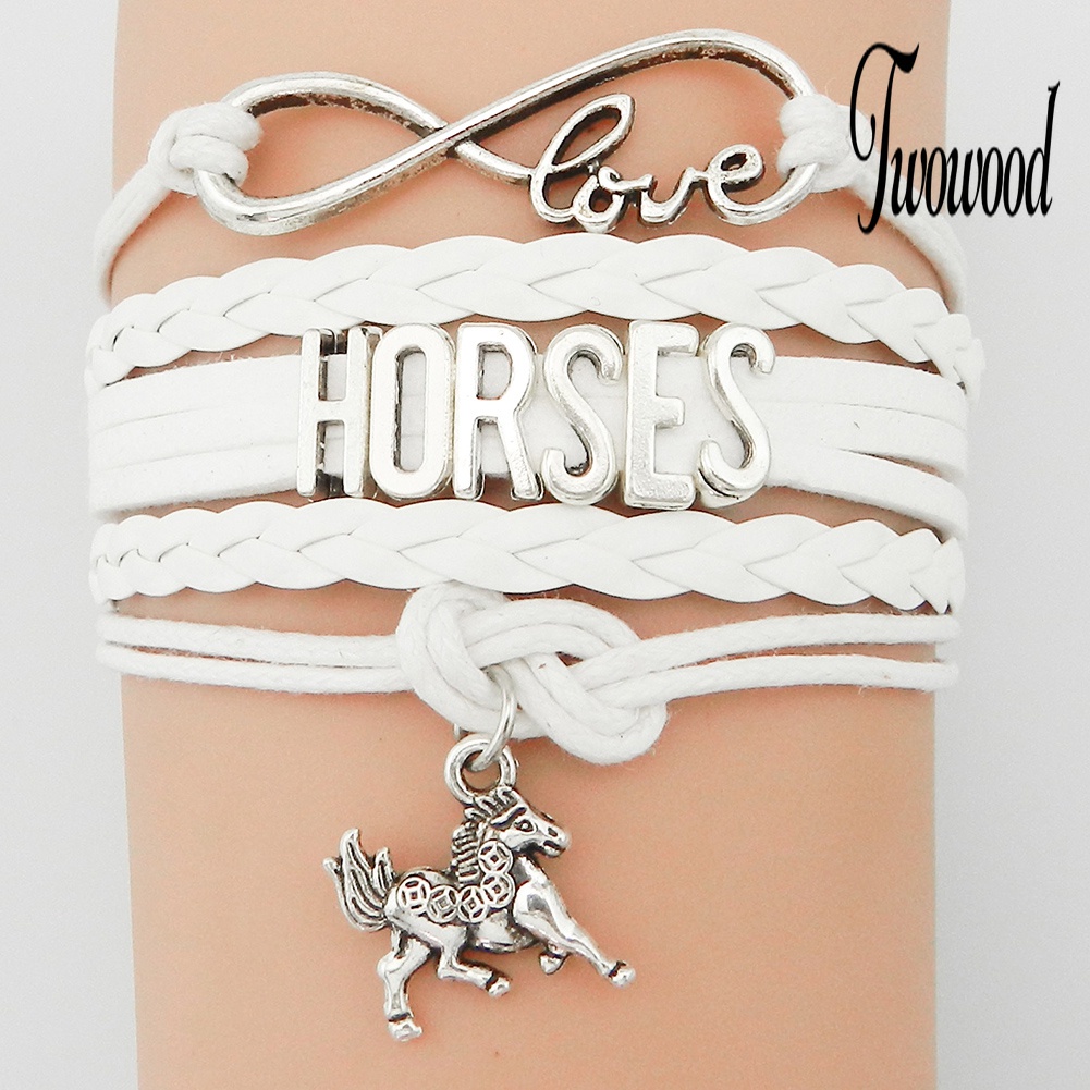 Gelang Multilayer Bahan Kulit Imitasi Desain Infinity Love Horse Untuk Wanita