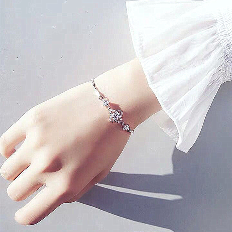 Gelang Perak Wanita Diamond Titanium Premium Lapis 18K Anti Karat Berlian Korea Untuk Wanita