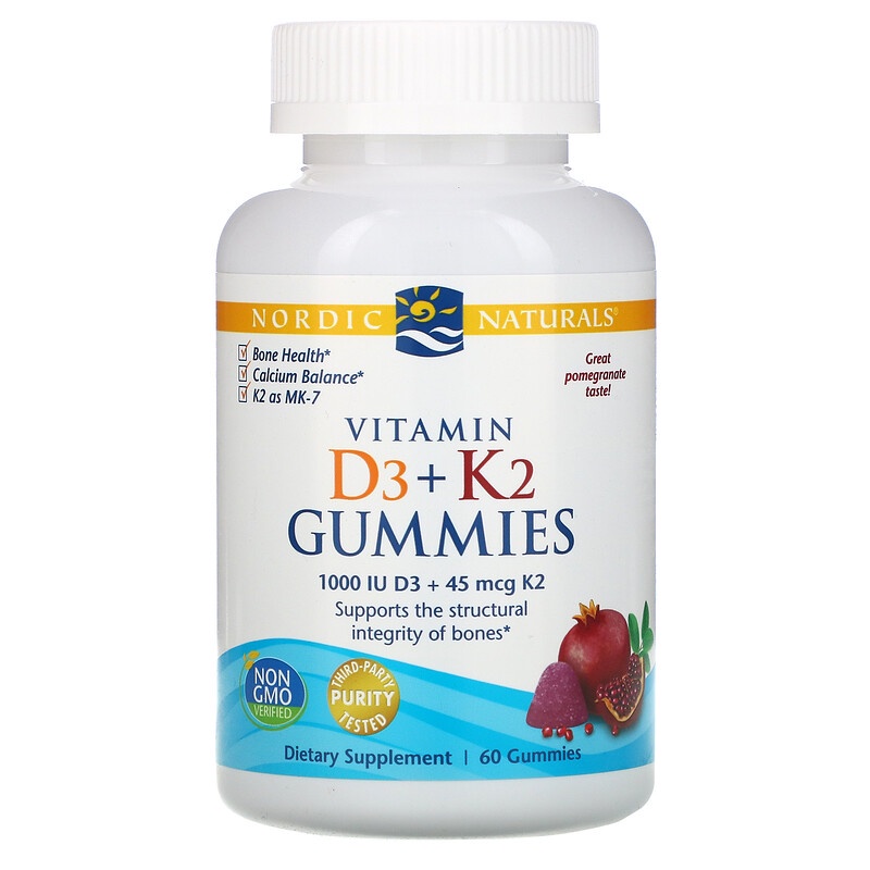 Nordic Naturals Vitamin D3 + K2 Gummies 45 mcg 1000 IU 60 Gummies
