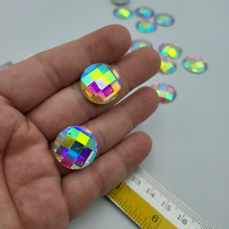 DIAMON KRISTAL RESIN MOTIF BULAT UKURAN 20 MM /2 CM WARNA PELANGI AB DAN PUTIH  KUALITAS BAGUS PER LUSIN