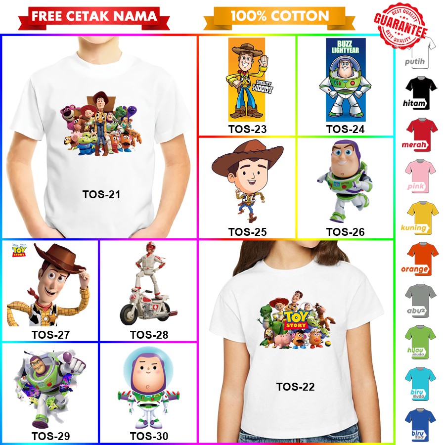 [FREE NAMA!!] Baju Kaos ANAK DAN DEWASA TOY STORY BANYAK MOTIF