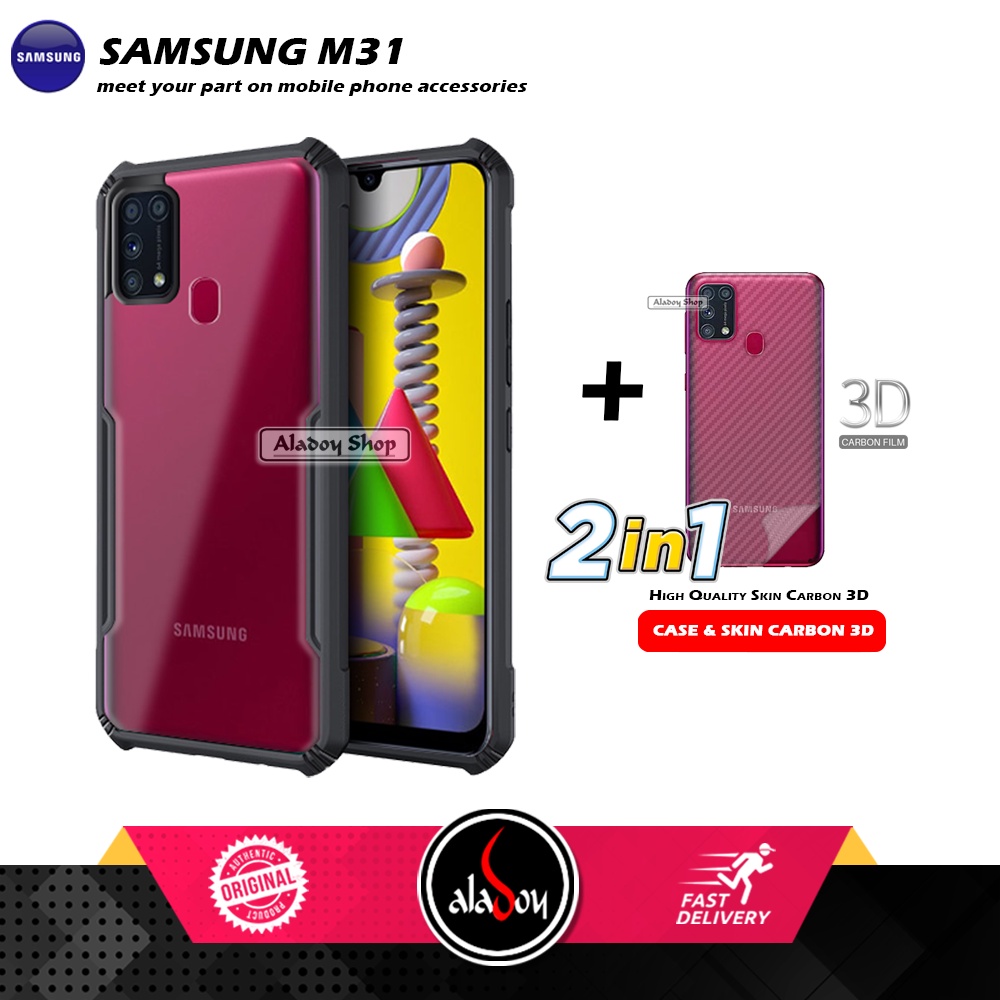 Case Samsung M31 Armor Fusion Transparent Casing Free Skin Carbon 3D