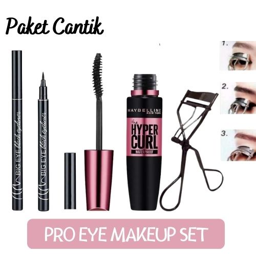 PROMO COD/PAKET 3PCS Maskara + Eyeliner + Penjepit Bulu Mata MURAH WATERPROOF MASKARA LAMEILA - EYELINER