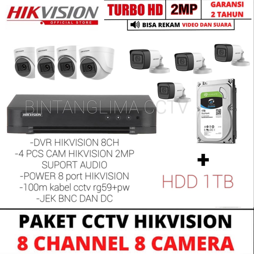 PAKET CCTV HIKVISION 8 CAMERA 2MP SUPORT AUDIO