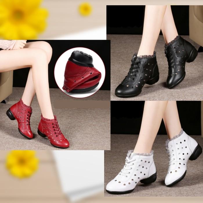 Sepatu Kulit Wanita Women Leatherankle Boots Shoes Line Dance