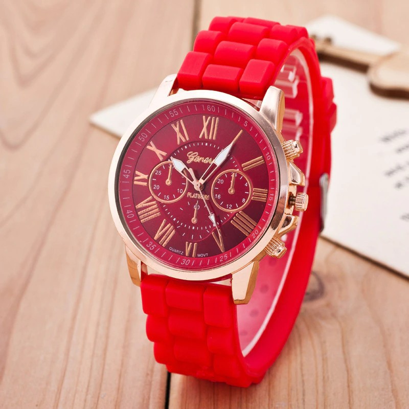 ✅COD (Bisa cod)Dikirim dari Jakarta - BAYAR DITEMPAT Jam Tangan Geneva Unisex Rubber Jam Fashion-Var 2 Merah