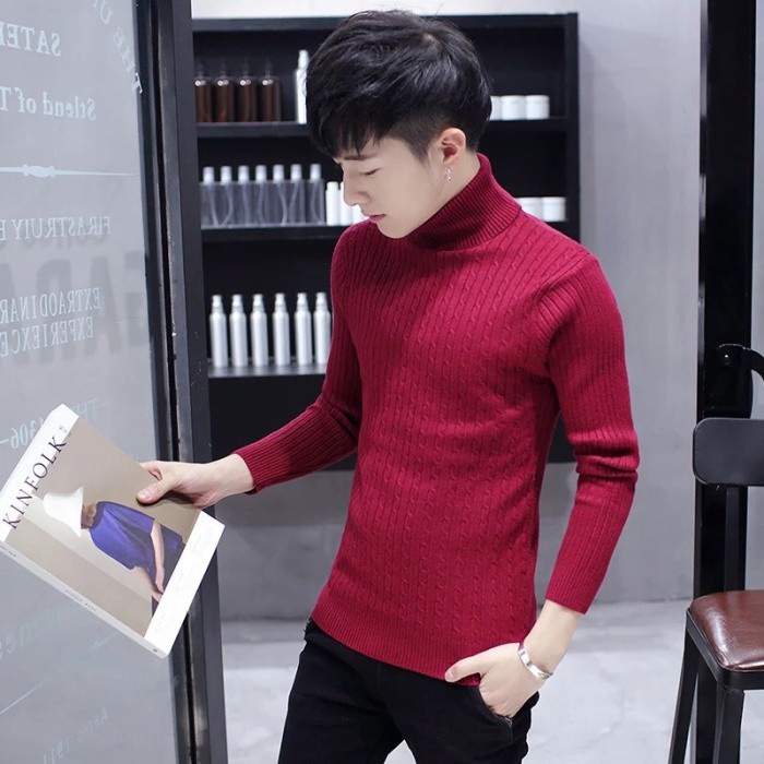 Sweater turtleneck pria rajut Winter Pullover men