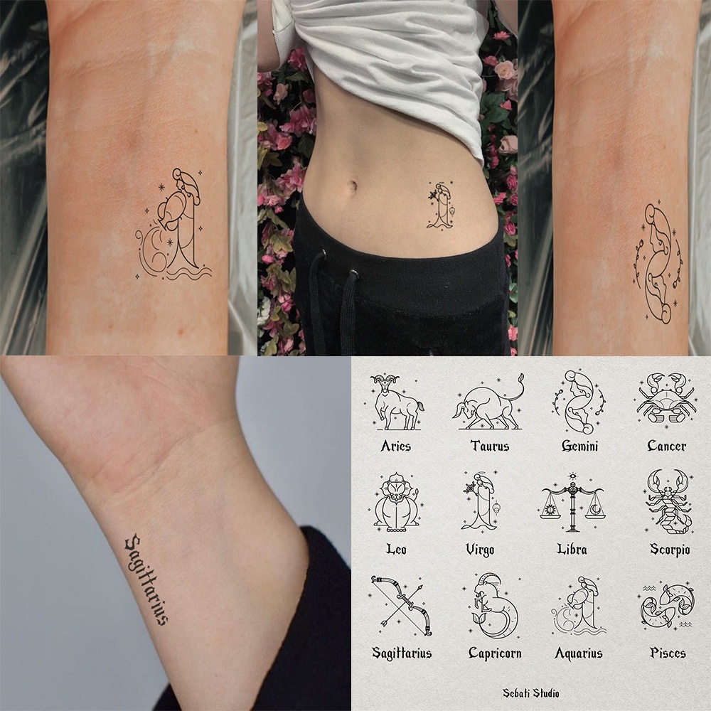 Tato Temporer Waterproof Zodiac Horoscope Aesthetic | Tattoo Temporary Horoskop Zodiak Sebati Studio