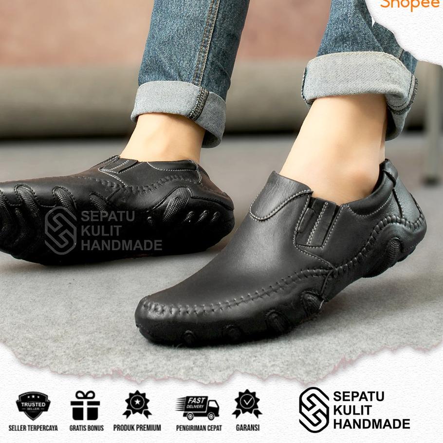 Terbaik SKH x BERIO - Sepatu Pantopel Bunut Pria Bahan Kulit Sapi Asli Ukuran 38 - 44 Warna Hitam Co