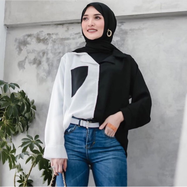 Kemeja Fun Twotone Color Kemeja Dua Warna Kemeja Wanita Twotone Kemeja Basic Tone Shopee Indonesia