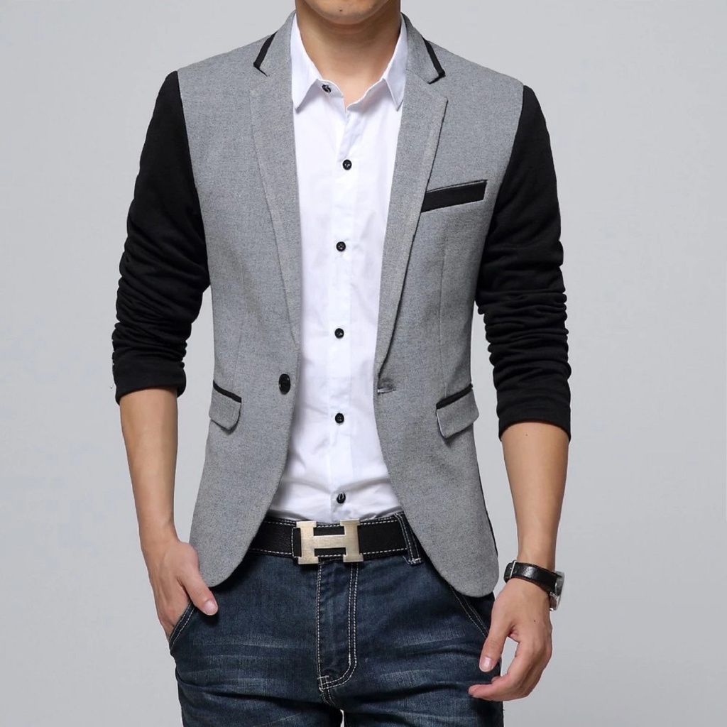 BLAZER HAIKI COMBI GREY SLIMFIT KOREAN STYLE ORIGINAL NIKAYU TWIST - BLAZER SLIMFIT KOMBINASI HAIKI PREMIUM HIGH TWIST ORIGINAL STYLE YOURMENS