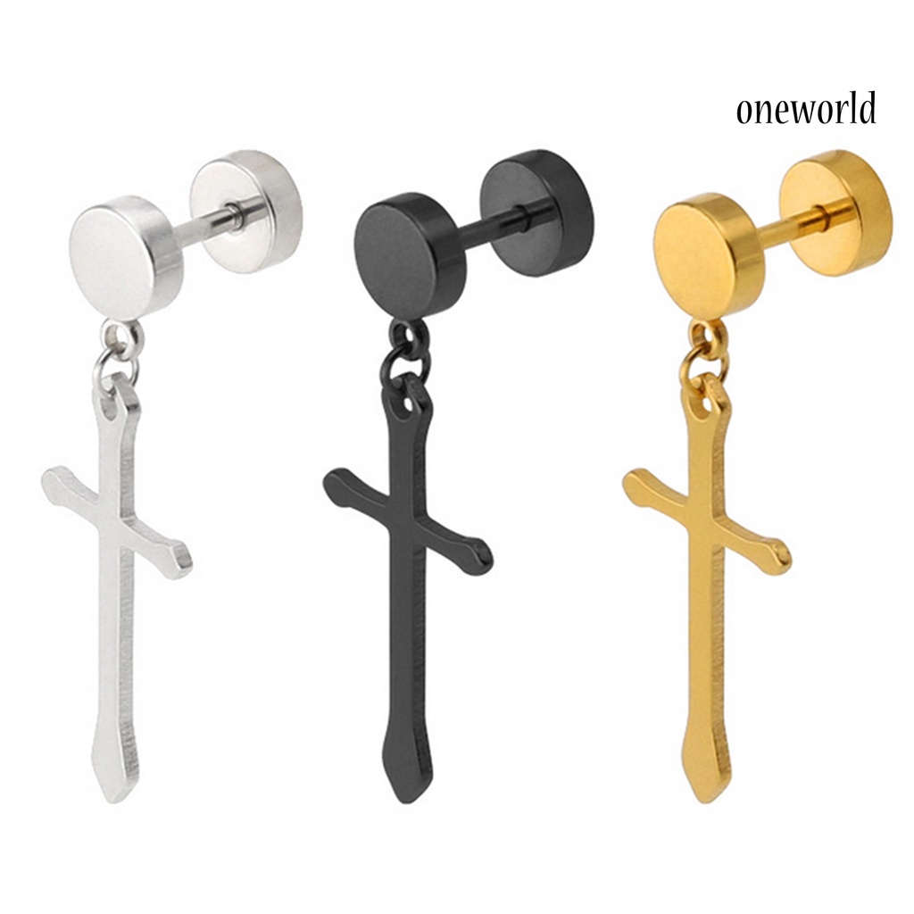 OW@ 1Pc Earrings Dumbbell Cross Design Exquisite Titanium Steel Ear Studs Jewelry Gift for Decor