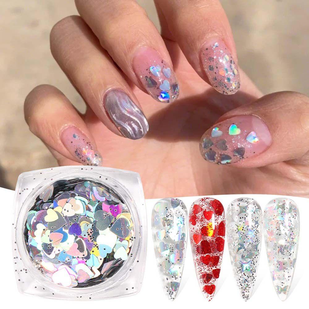 Mxbeauty Stiker Kuku Motif Kupu-Kupu / Bintang / Hati Aksen Glitter Untuk Aksesoris Nail Art / Manicure