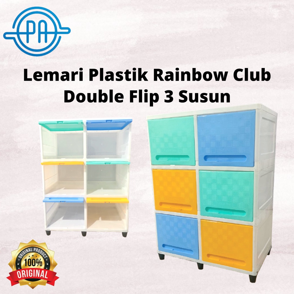 LEMARI PLASTIK RAINBOW CLUB DOUBLE FLIP 3 SUSUN LEMARI PAKAIAN RAK PLASTIK