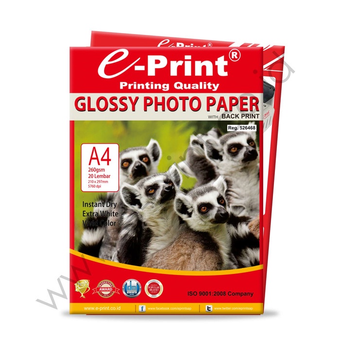 

Senikertas- Eprint Glossy Photo Paper Glossy A4 260Gsm -Kertas-Seni.