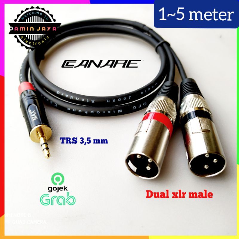 Jack mini stereo TRS 3,5 to dual xlr male kabel japan standard panjang 1 sampai 5 meter