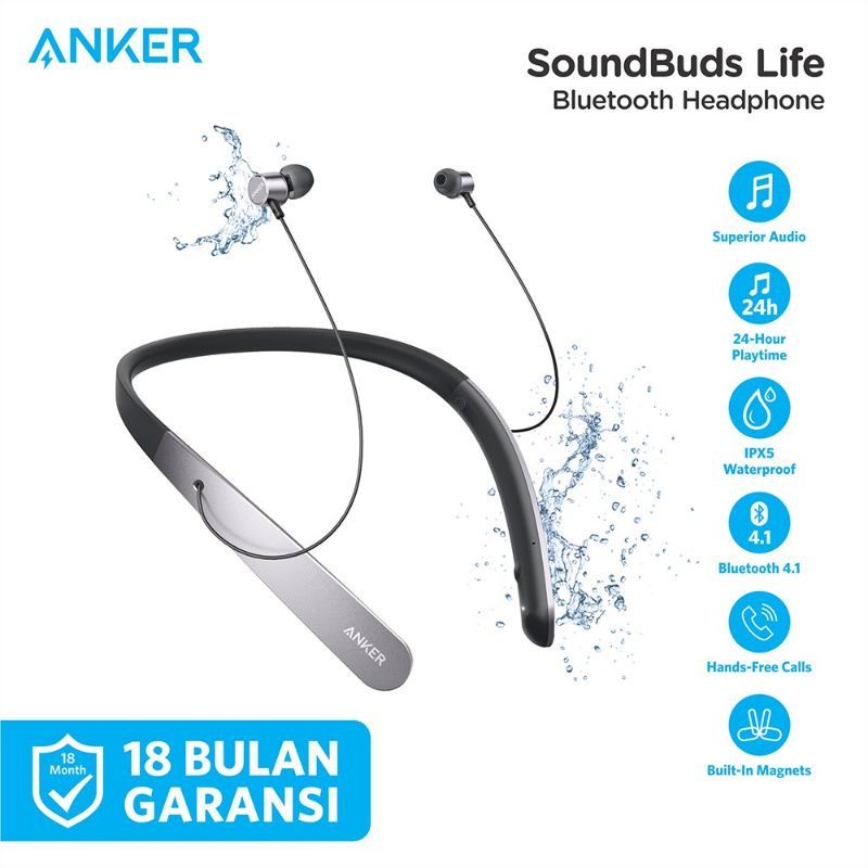 Anker soundbuds life Headset bluetooth neckband ipx5 Resmi Anker A3270