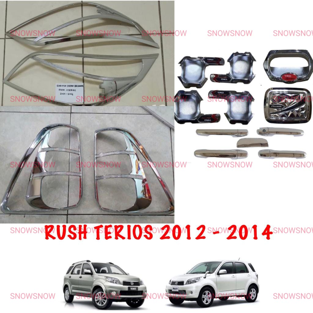 Paket Garnish Depan Belakang Outer Handle Tank Cover New Rush Terios Lama 2012 2014 TRD Hitam Chrome