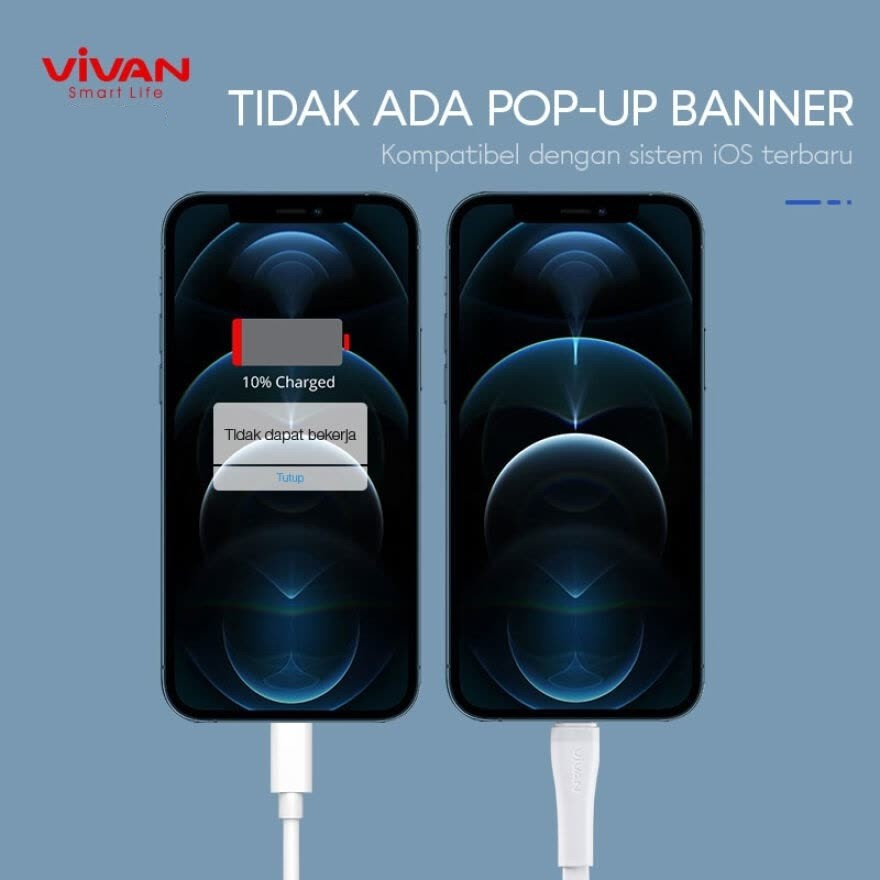 VIVAN Kabel Data SL100S Cable Data Lightning 1M Fast Charging 2A For Iphone Garansi Original Resmi