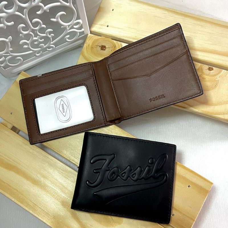 Dompet Pria Fossil Original Morgan Bifold with ID Black /Dompet Kulit Asli