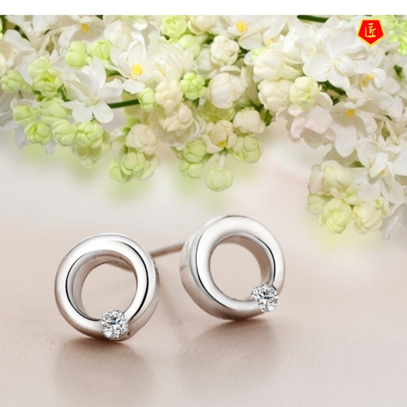 [Ready Stock]Elegant round Ratline Hitch Diamond Stud Earrings