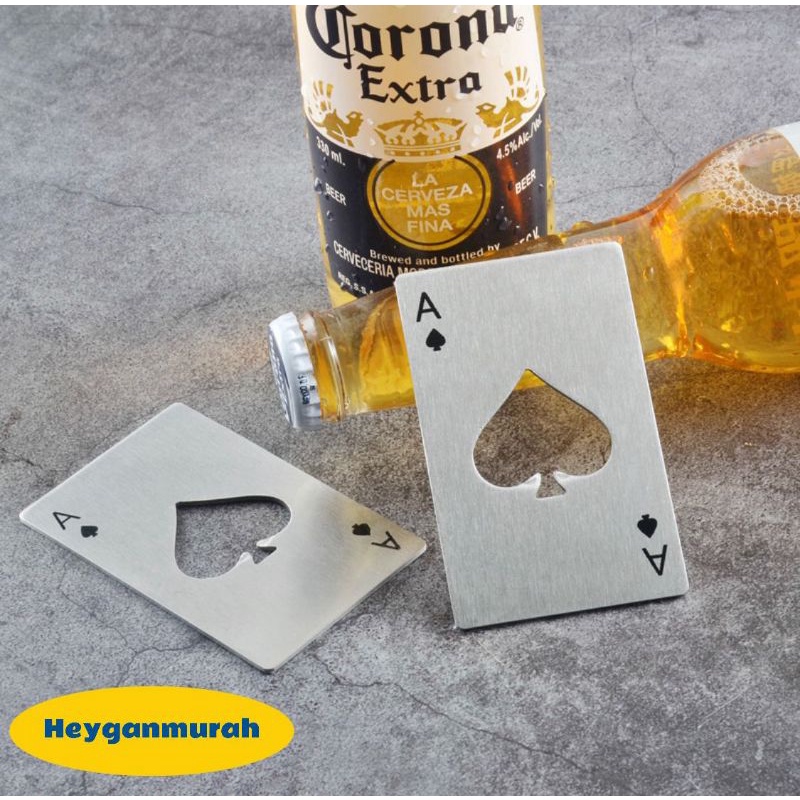 Heygan - Pembuka Botol Stainless Kartu Poker AS / Ace Card Bottle Opener / Kartu Pembuka Tutup Botol Bir