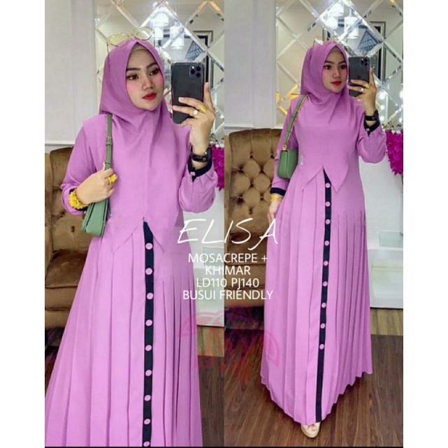 SYARI ELISA PAKAIAN WANITA DRESS MUSLIM GAMIS FASHION MOSCREPE BUSUI BIGSIZE JUMBO FREE JILBAB CTHM