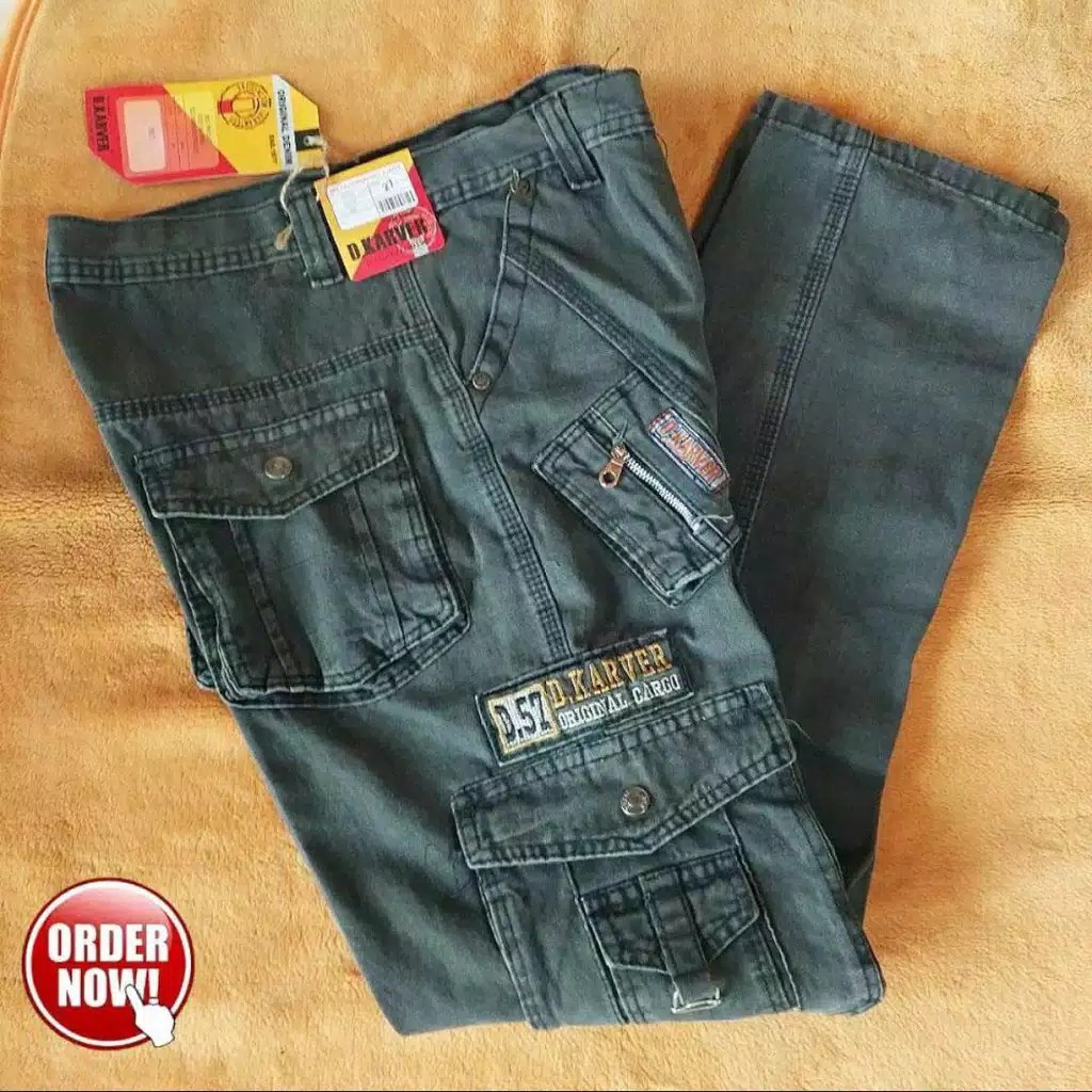 Celana Cargo Panjang PDL Pria Decaver / Ganveer Kargo Gunung Hijau Army Size 27 Sampai Jumbo 44