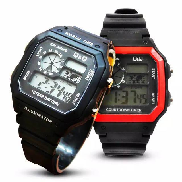 Jam Tangan Pria Q&amp;Q Digital Sergi Strap Rubber(Dikirim Dari Jakarta)