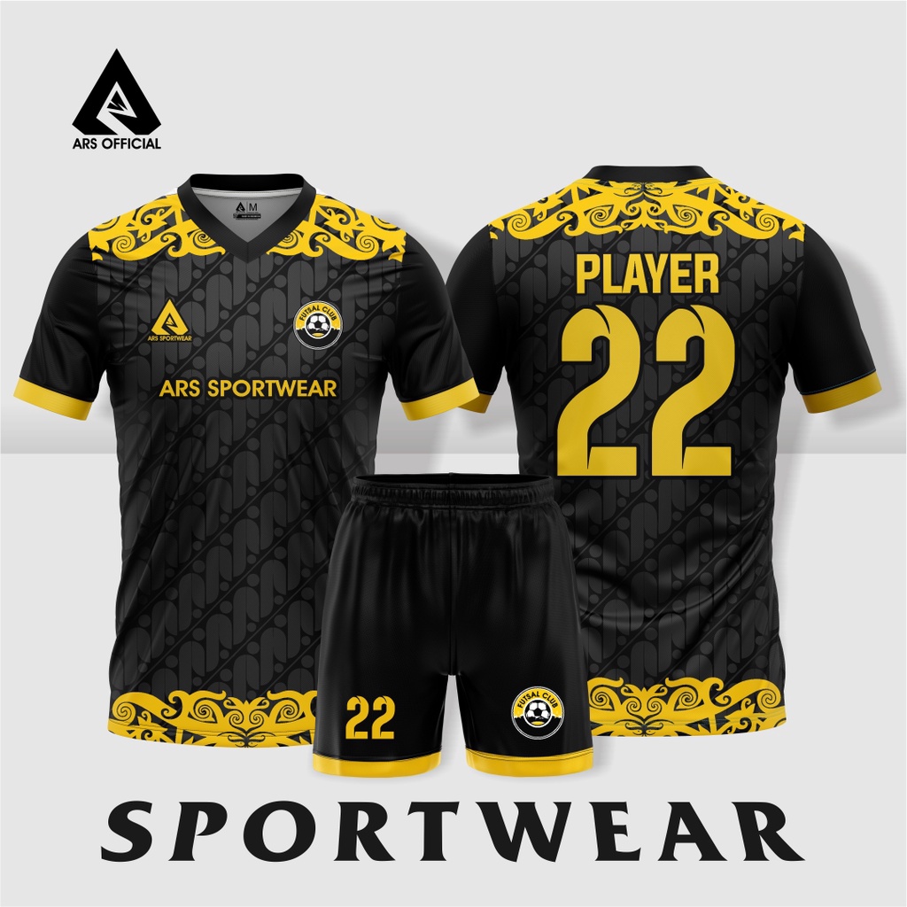 JERSEY FUTSAL & JERSEY SEPAK BOLA PRINTING ARS BATIK BLACK YELLOW