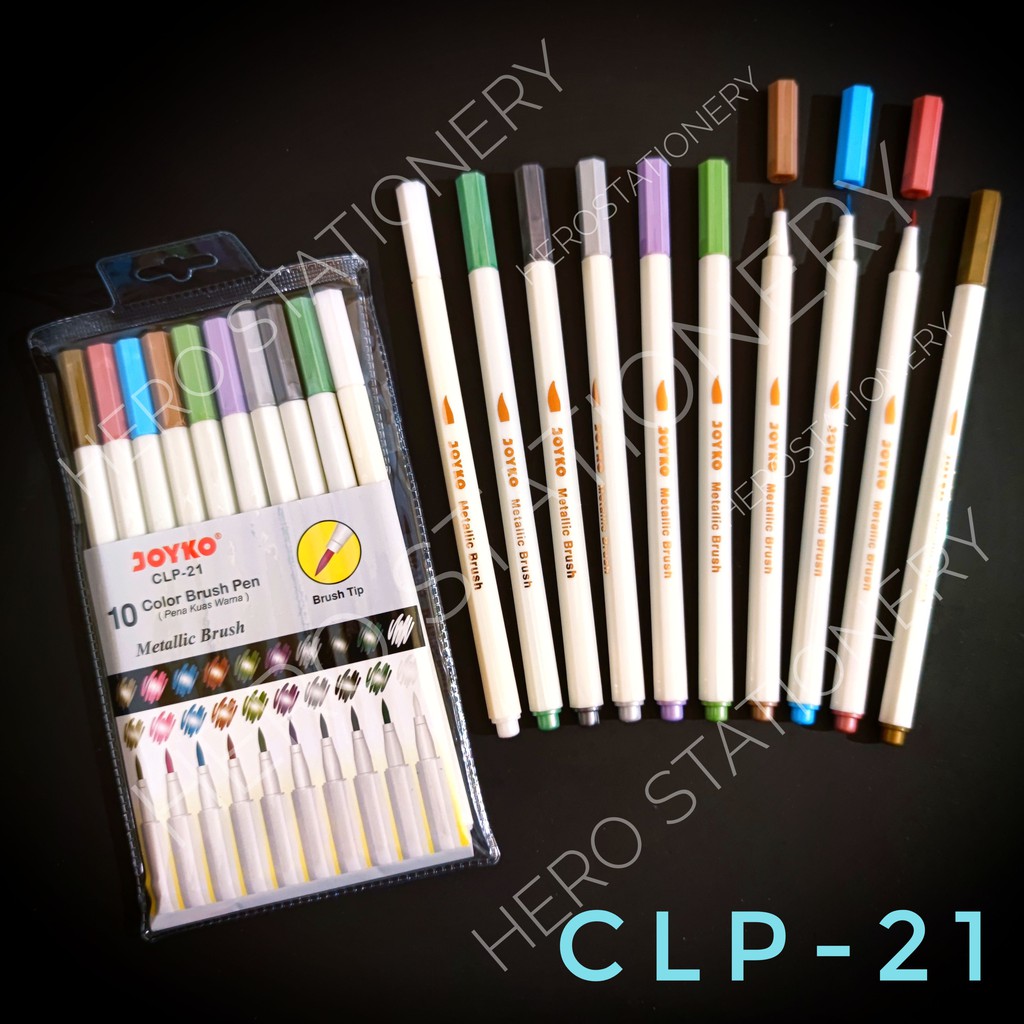 

Pen warna color brush pen joyko metallic metalik set 10 warna CLP-21