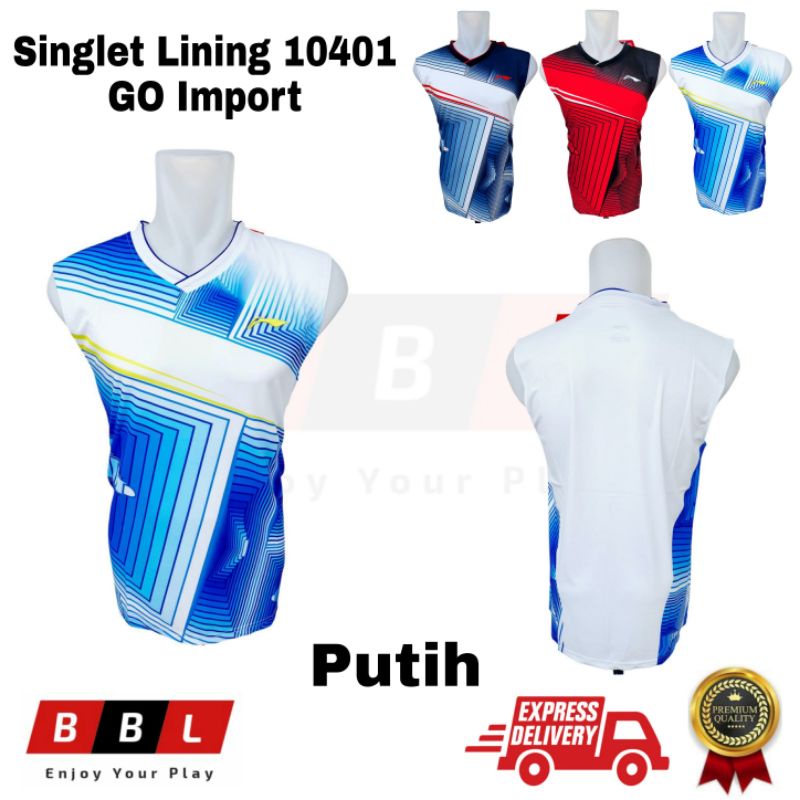 Singlet Badminton Lining 10401 Putih Grade Ori Import Singlet Bulutangkis Lining 10401 Putih Import 