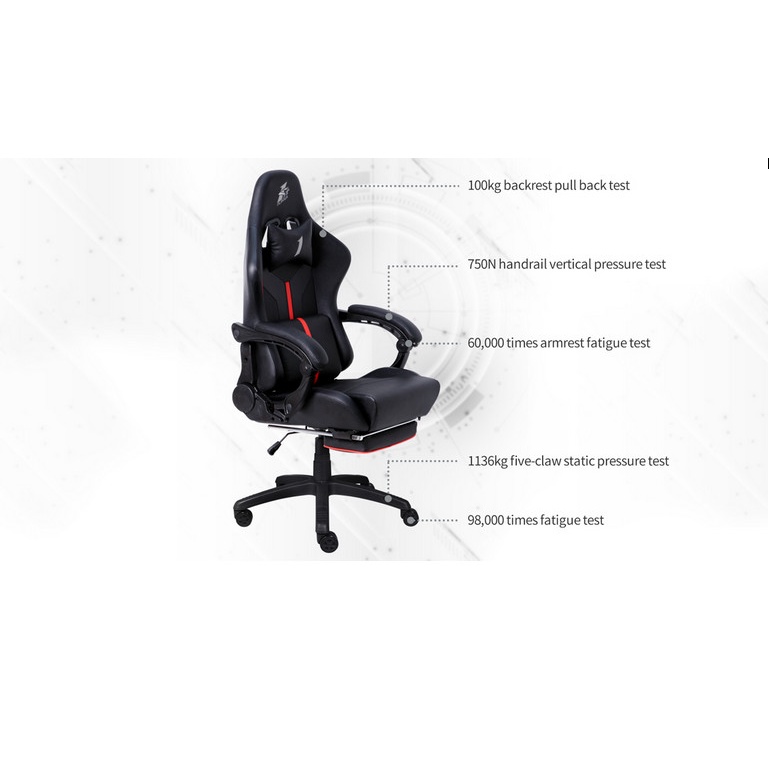 1STPLAYER GAMING CHAIR BD1 - BLACK - LUMBAR MASSAGE - Gamer’s Armrest &amp; Leisure Footrest - High Quality Leather