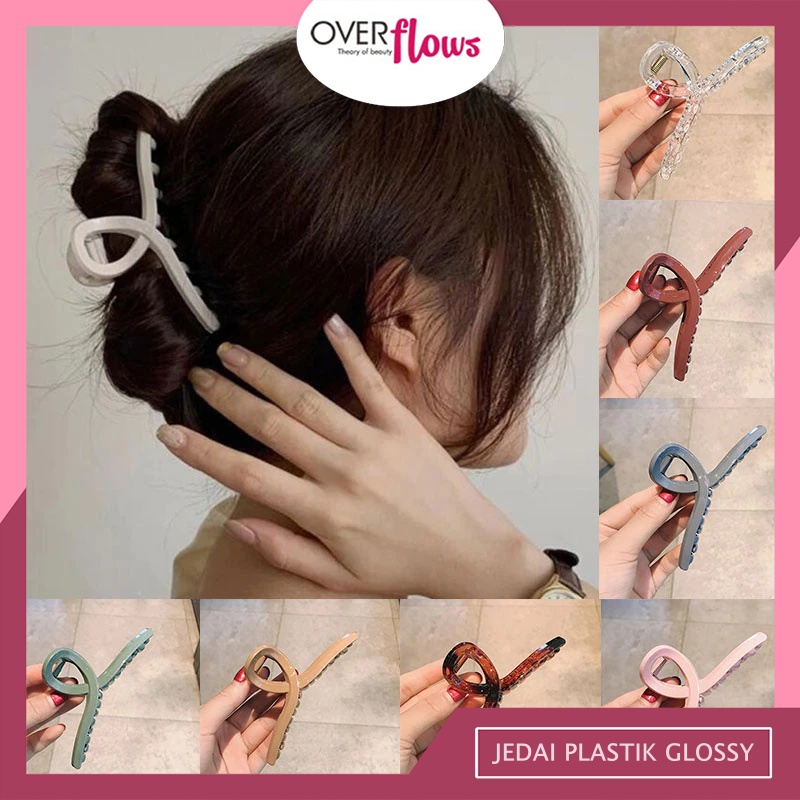 OVERFLOWS.ID Jepit Jedai Rambut Bahan Plastik Glossy Warna Pastel Untuk Wanita Jedai Jumbo