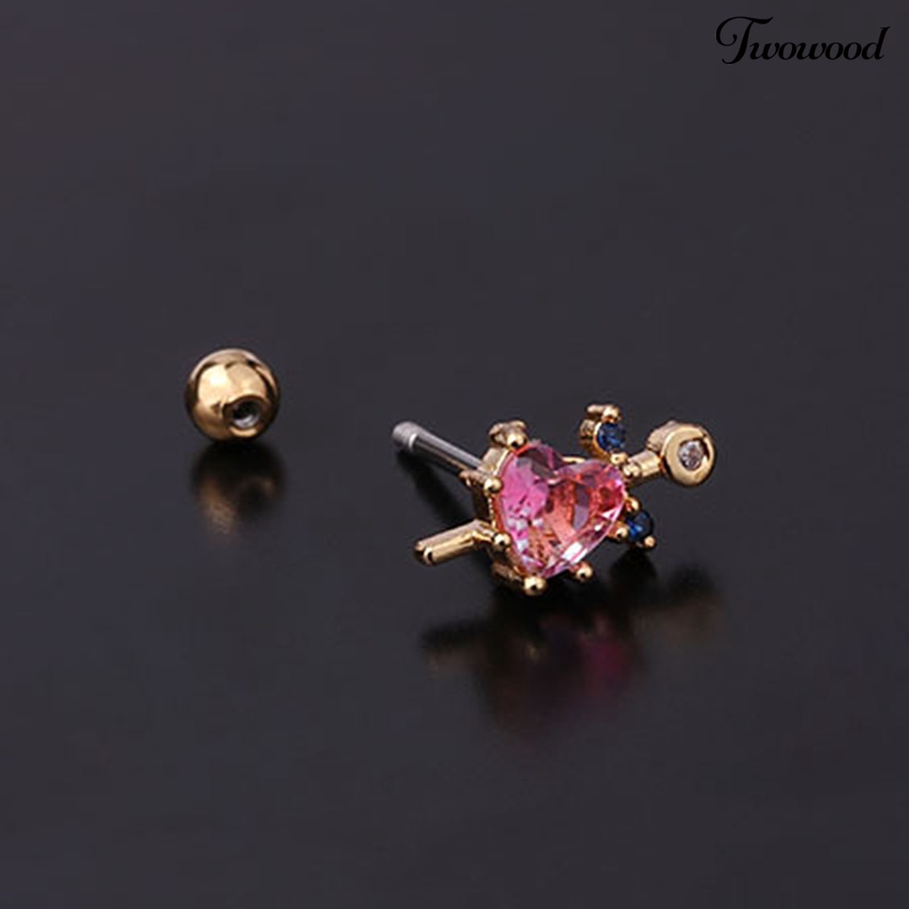 1 Pc Anting Stud Mini Bentuk Hati Aksen Berlian Imitasi Untuk Wanita