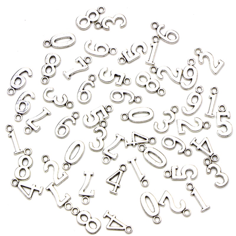 10 / 50pcs Nomor 0-9 Tibet Warna Silver