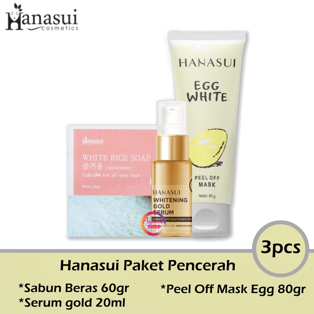 Hanasui Paket Pencerah Wajah (Sabun Beras+Serum Gold+Mask EEG)