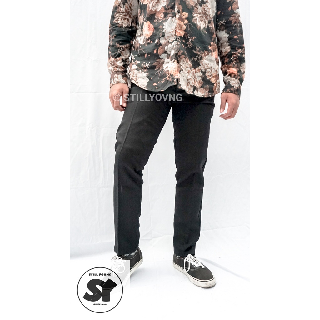 STILL YOVNG SLIM FIT PANTS WARNA HITAM - Celana Formal Pria - Celana Bahan Pria Slim Fit - Celana Ke